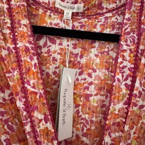 NWT Poupette St Barth  Baba Cotton Wrap Midi-Dress in Pink Net, Size XS